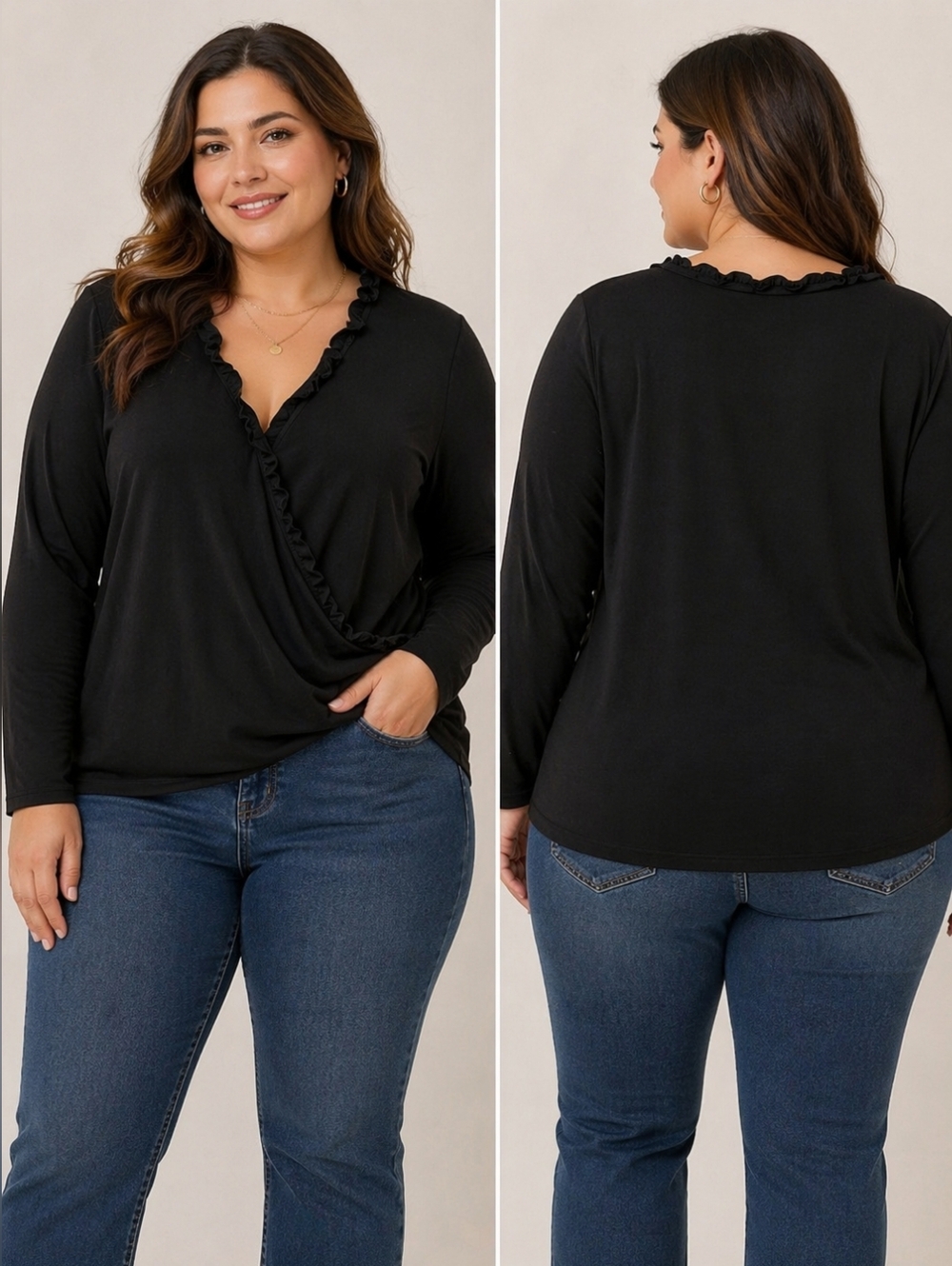 Nordstrom Rack Black Ruffle Trim Long Sleeve